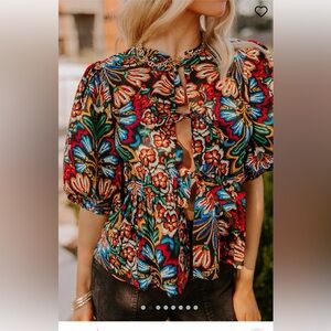 Floral front tie blouse